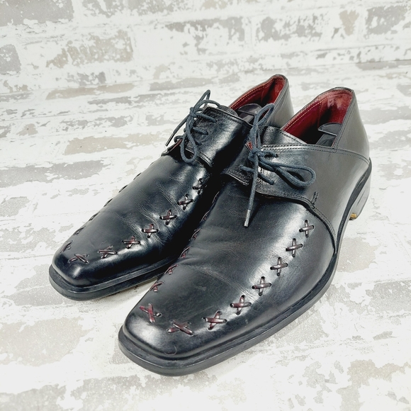 Marco Delli Black Leather Lace Up Almond Toe Casual Derby Oxford V618 main image 9